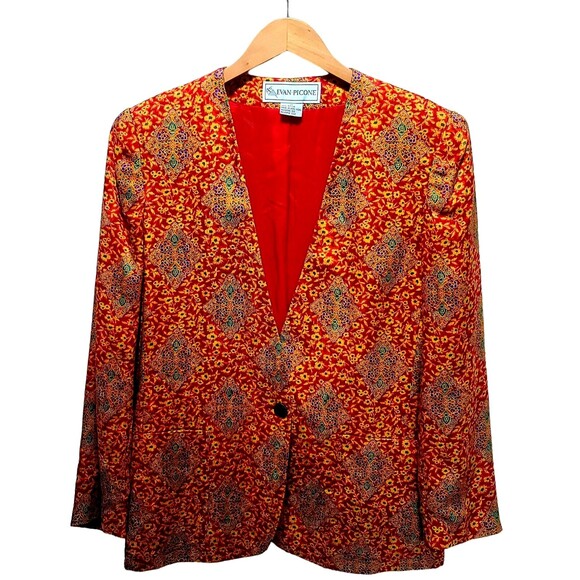 Vintage Evan Picone Women’s Red Empire Print Single Button Blazer Jacket Size 12 - Picture 10 of 10